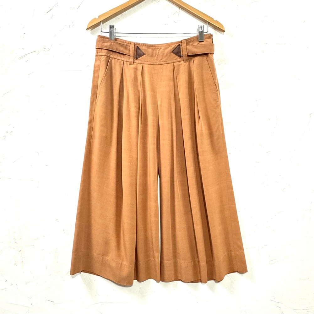 Anthropologie Elevenes Camel Pleated Wide Leg Culottes Modal Blend Size 0